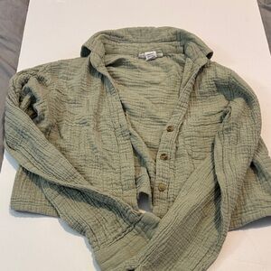 Olive Green Button-Up Women Top